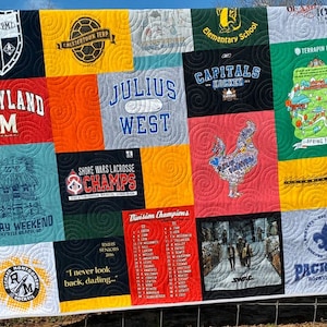Memory T-Shirt Quilt DEPOSIT Custom Blanket Graduation Gift Tee Handmade Keepsake Personalized Modern Design Sport Clothing College Birthday