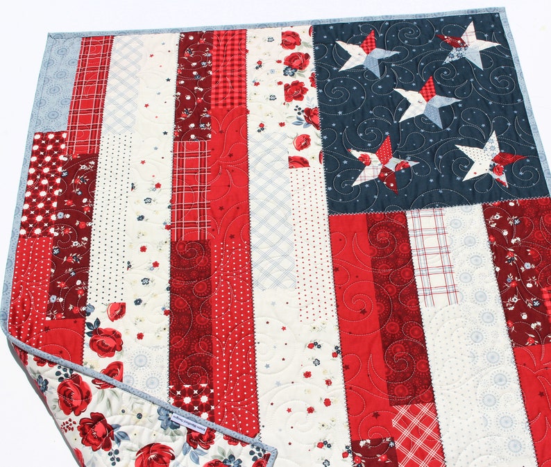 American Dream Flag Quilt Faux Patchwork Home Decor Patriotic Etsy