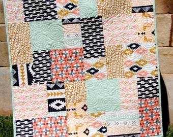 Boho, Tribal Nursery, Boho Nursery Girl, Boho Baby Quilt, Arizona Baby Quilt, Navy, Boho Chic, Aztec Baby Quilt, Coral Baby Quilt, Gift Girl