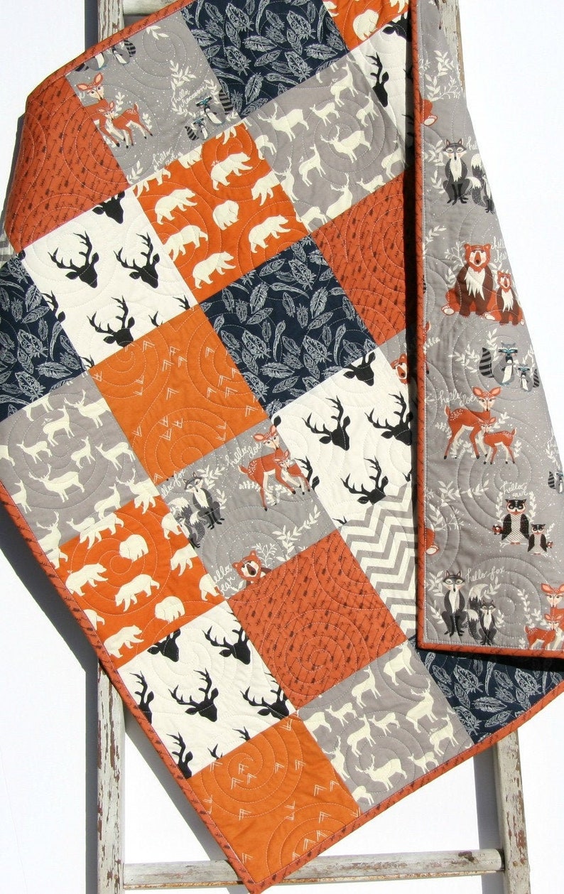 Baby Quilt Boy Woodland Baby Quilt Rustic Baby Bedding Etsy UK