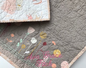 Baby Blanket, Baby Shower Gift, Stroller Blanket, New Baby Gift, Bunnies, Custom Blanket, Gift, Bunny Quilt, Baby Girl Quilt, Rabbit