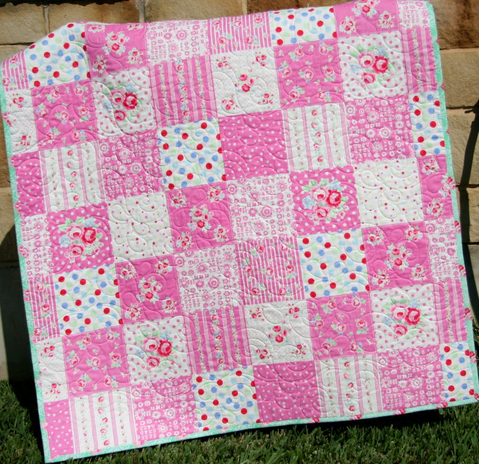 LAST ONE Pink Crib Quilt Baby Floral Blanket Boho Floral Crib Etsy