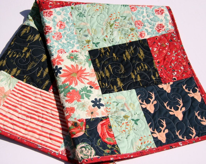 Navy Boho Quilt Woodland Crib Bedding Floral Baby Quilt Etsy