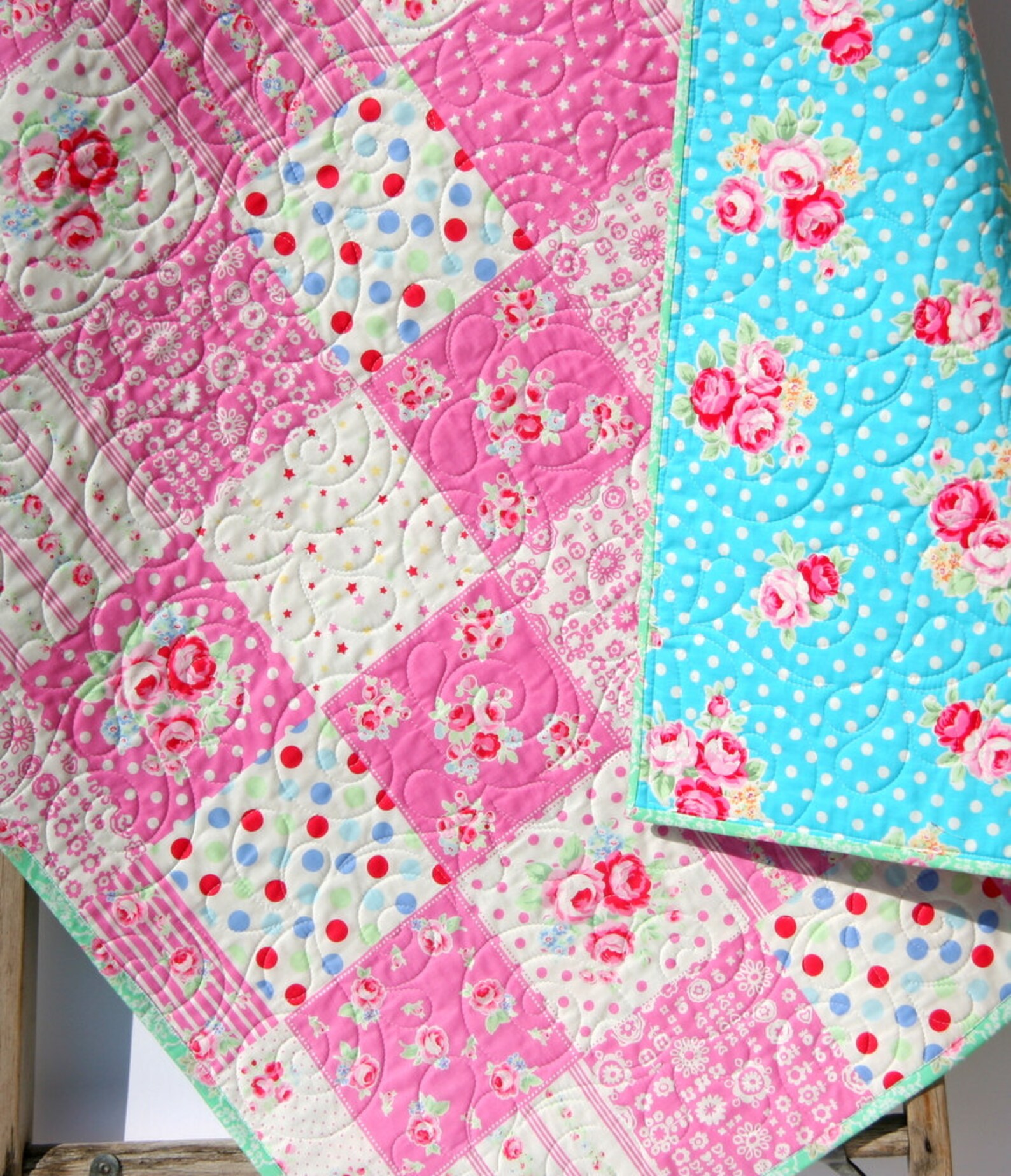 LAST ONE Pink Crib Quilt Baby Floral Blanket Boho Floral Crib Etsy