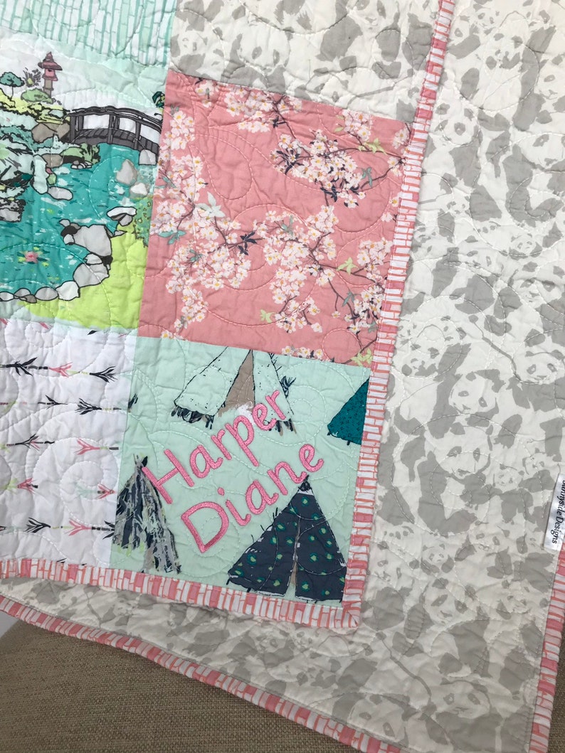 Personalized Baby Quilt Panda Girl Crib Bedding Coral Pink Etsy