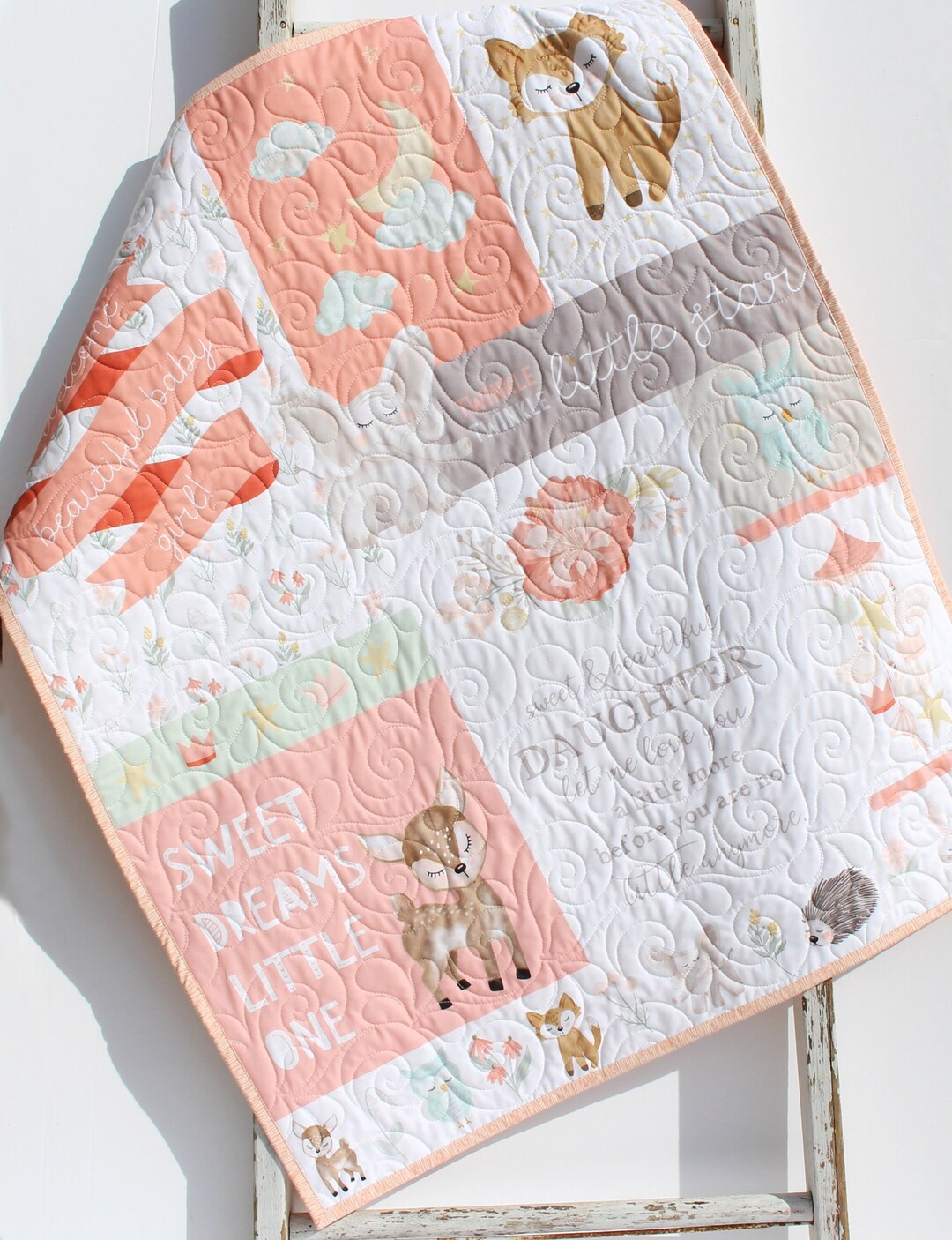 It's a Girl Baby Quilt Newborn Blanket Gift Crib Bedding Gift From