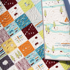 Baby Quilt Boy, Woodland Nursery Boy, Deer Baby Bedding, Camping Baby Quilt, Blanket, Outdoor Crib Bedding, Rustic Nursery Camp Sur Newborn image 2