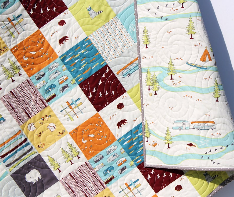 Baby Quilt Boy, Woodland Nursery Boy, Deer Baby Bedding, Camping Baby Quilt, Blanket, Outdoor Crib Bedding, Rustic Nursery Camp Sur Newborn image 2