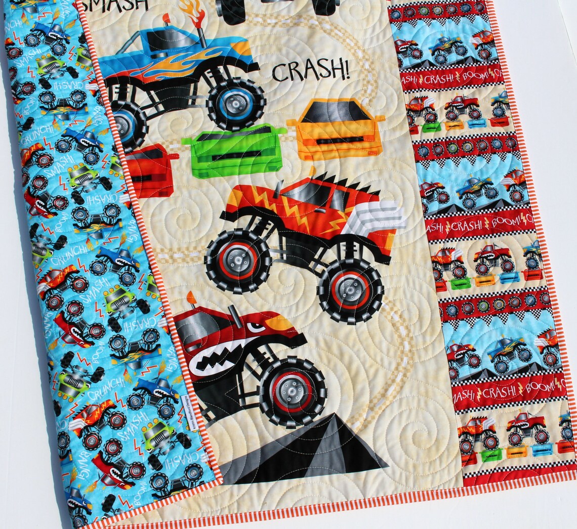 Monster Truck Quilt Boy Baby Blanket Nursery Bedding Etsy
