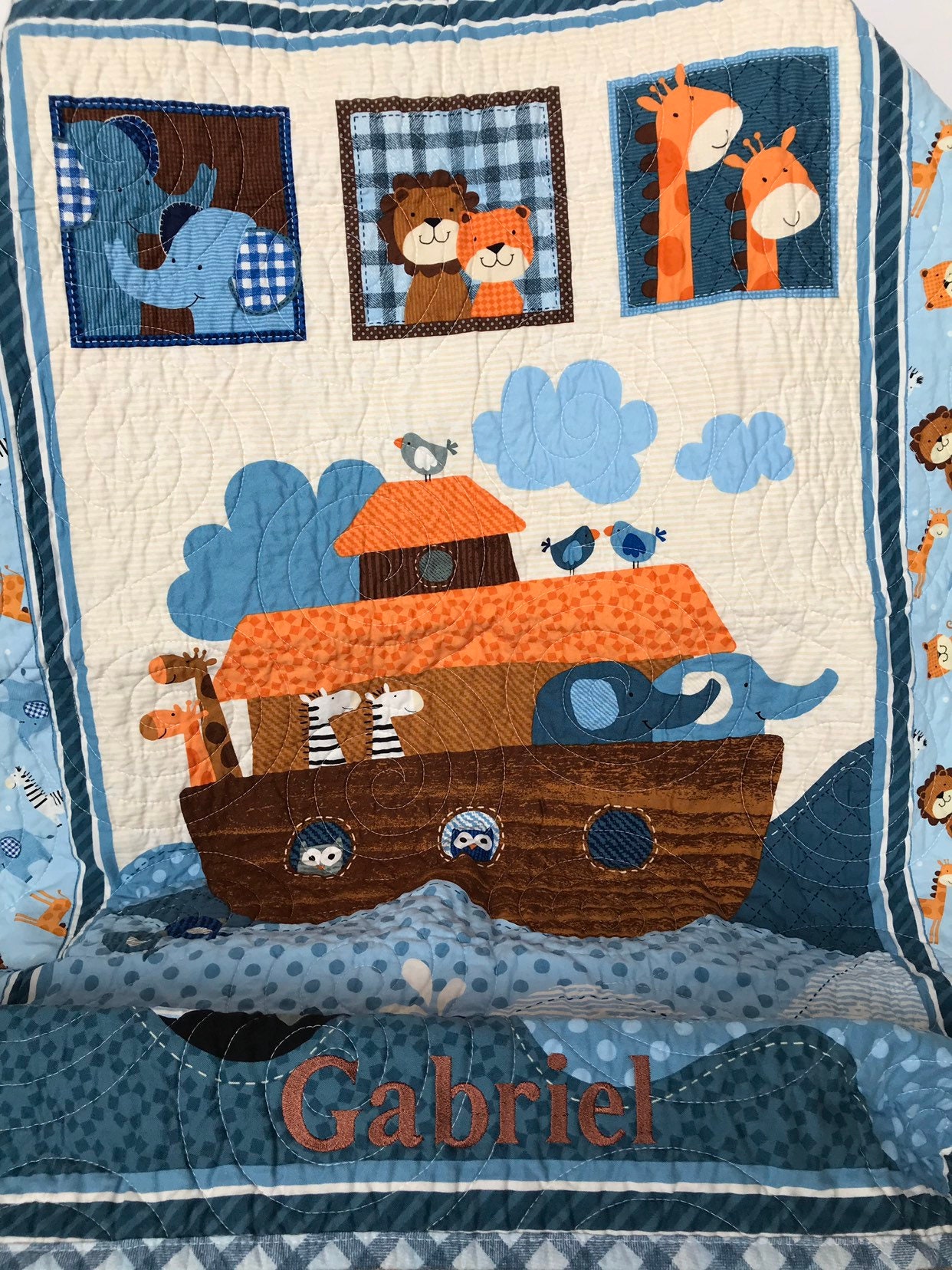 Noahs Ark Quilt, Baby Crib Bedding, Baptism Gift, Christening Gift