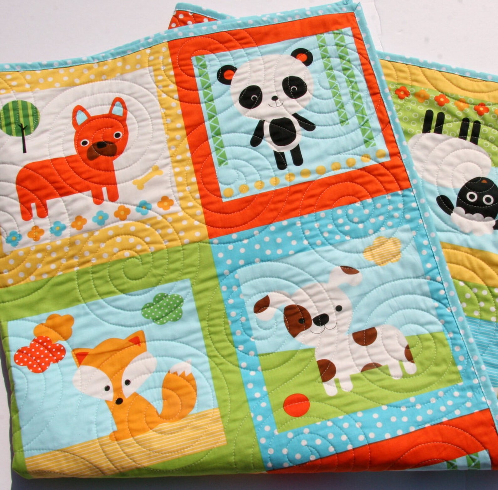Neutral Baby Quilt Animal Baby Bedding Dog Blanket Blue Etsy