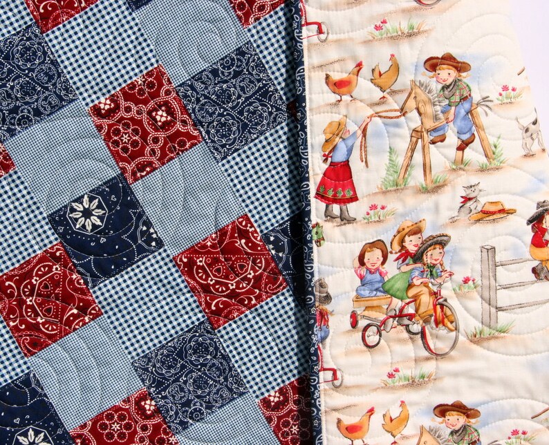 Western Baby Blanket Cowgirl Crib Quilt Nursery Bedding Red Etsy