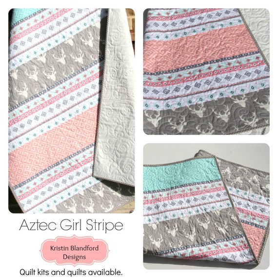 Custom Baby blanket Patchwork quilt assorted prints buck deer antlers Mint peach coral Grey wminky backing nursery bedding Boy Girl Unisex