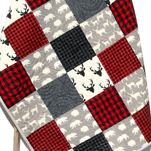 LAST ONE Buffalo Plaid Quilt Lumberjack Blanket, Deer Baby Blanket, Lumberjack Plaid Buffalo Check Red Buffalo Plaid Quilt Buffalo Boy Quilt