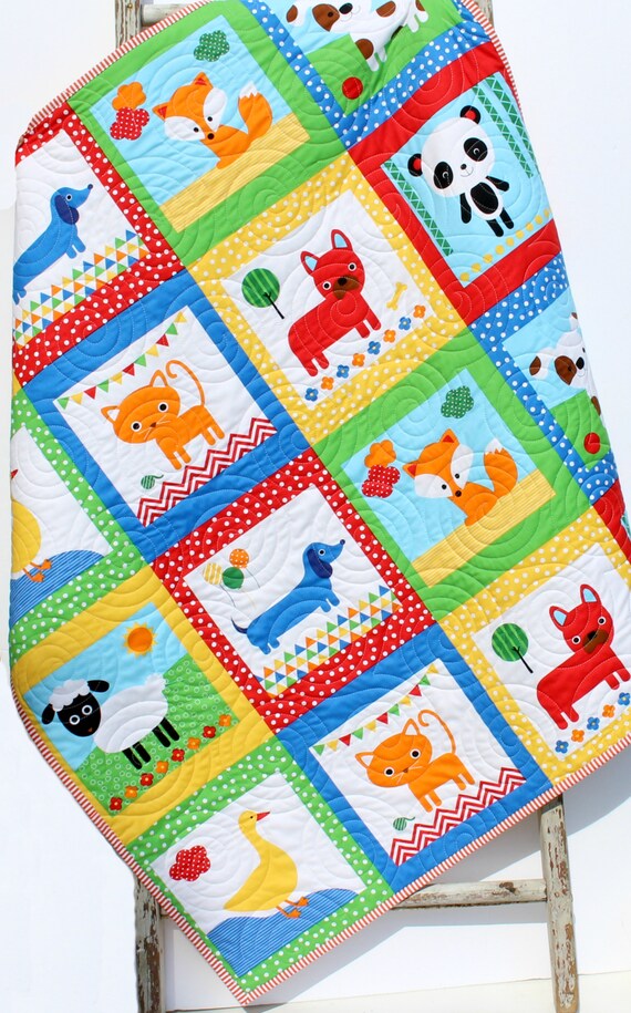 LAST ONE Animal Baby Quilt Dachshund Blanket Handmade Patchwork Bedding Gender Neutral Boys or Girls Sheep Duck Dog Toddler Bed Kids Gift Etsy Canada