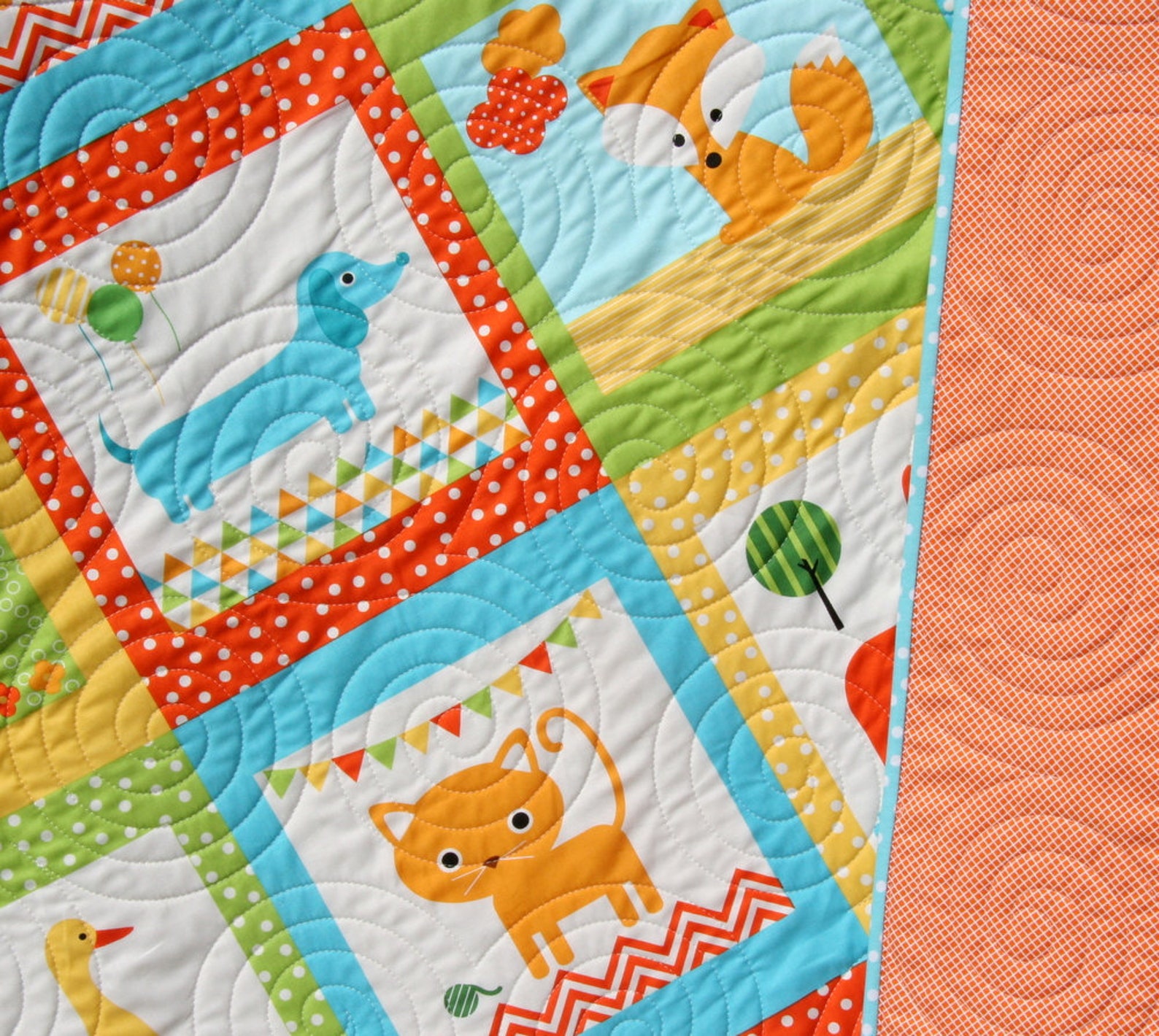 Neutral Baby Quilt Animal Baby Bedding Dog Blanket Blue Etsy