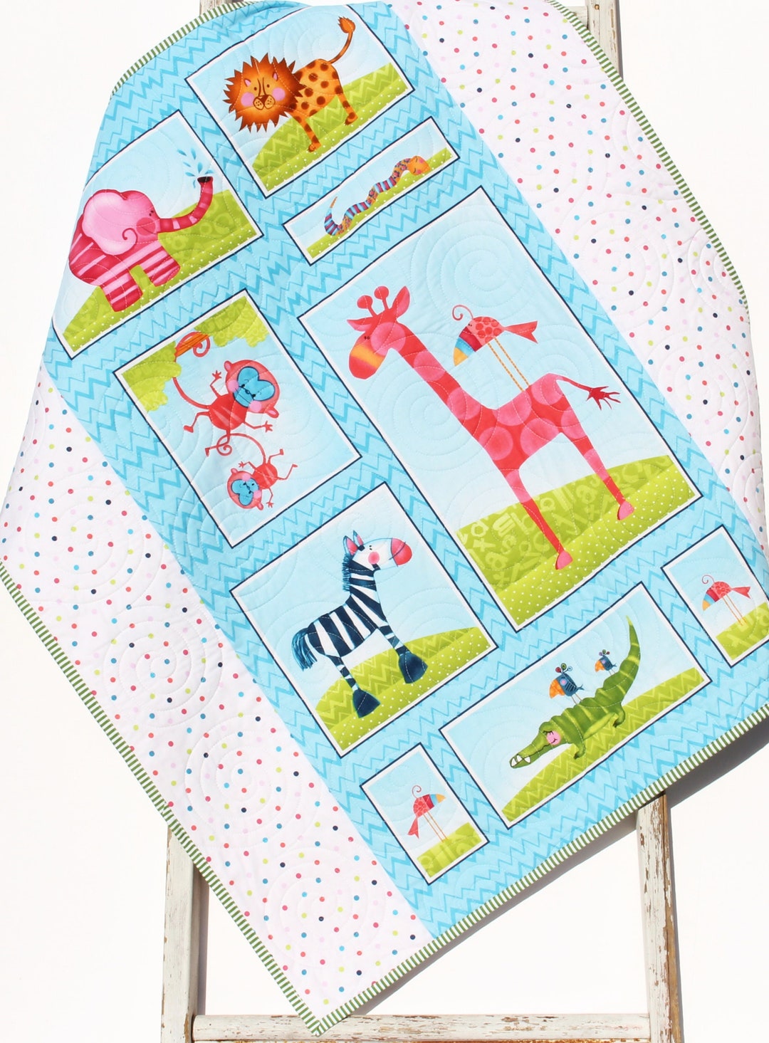 Silly Safari Quilt Animal Nursery Decor Jungle Baby Bedding Colorful ...