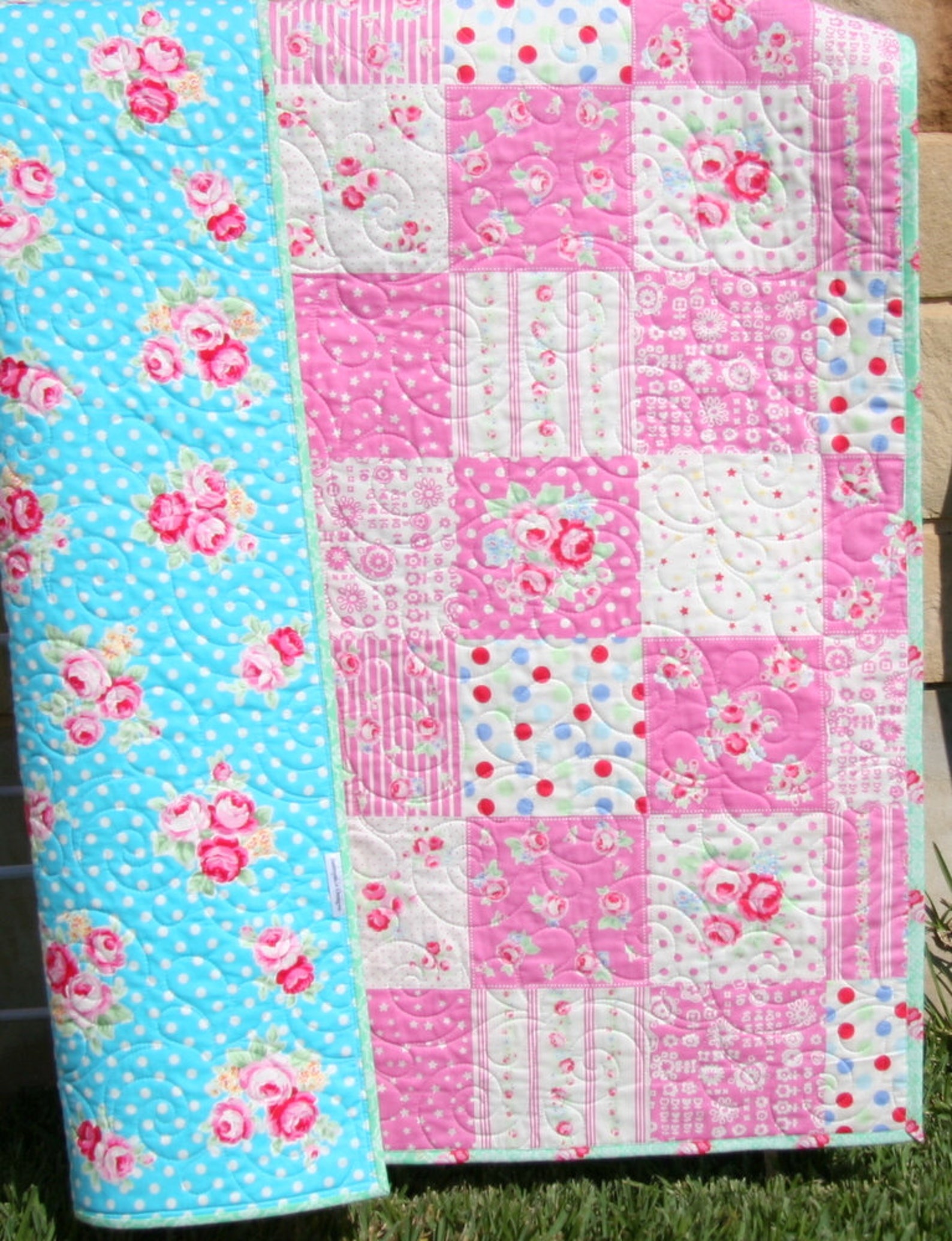 LAST ONE Pink Crib Quilt Baby Floral Blanket Boho Floral Crib Etsy