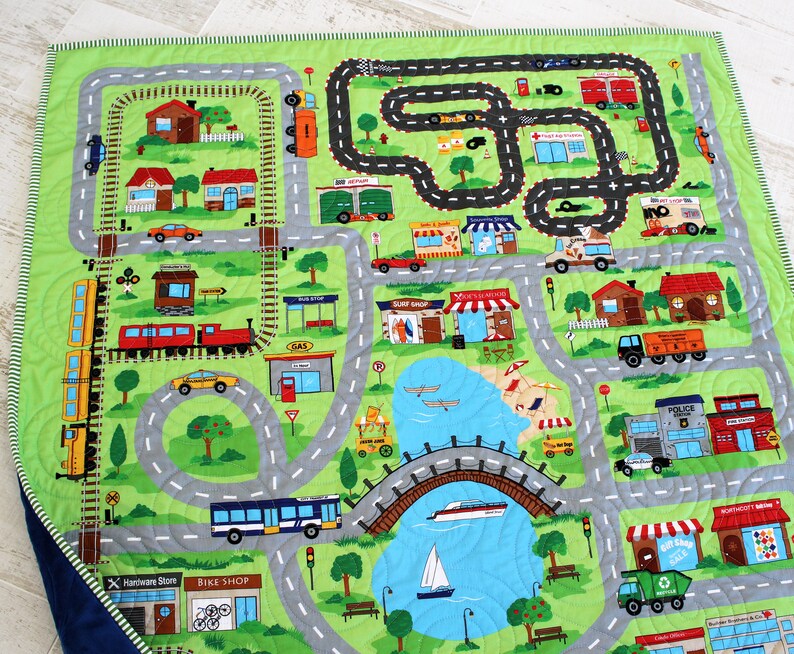 Playmat Quilt Roadway Baby Blanket Nursery Bedding Newborn Boy Etsy