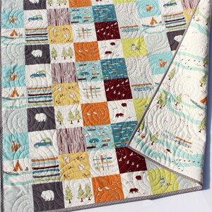 Baby Quilt Boy, Woodland Nursery Boy, Deer Baby Bedding, Camping Baby Quilt, Blanket, Outdoor Crib Bedding, Rustic Nursery Camp Sur Newborn image 4