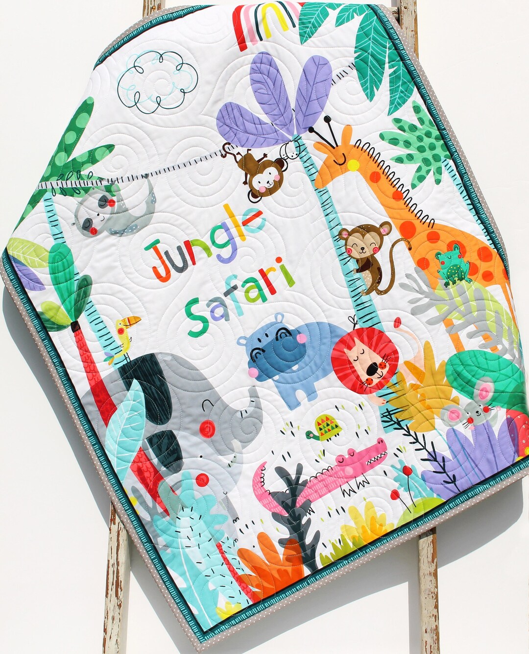 Jungle Safari Quilt Animals Nursery Decor Crib Bedding Personalized ...