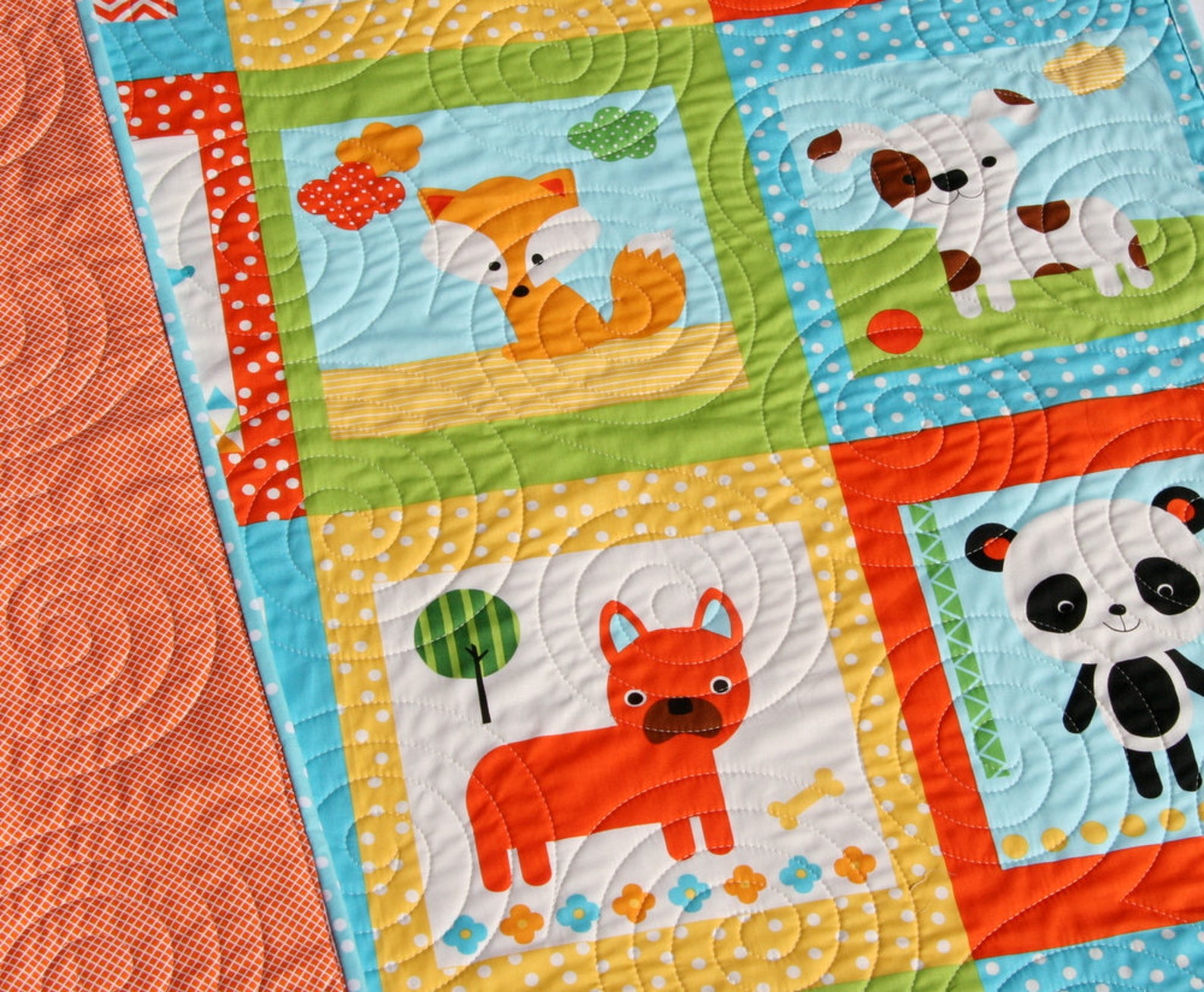 Neutral Baby Quilt Animal Baby Bedding Dog Blanket Blue Etsy