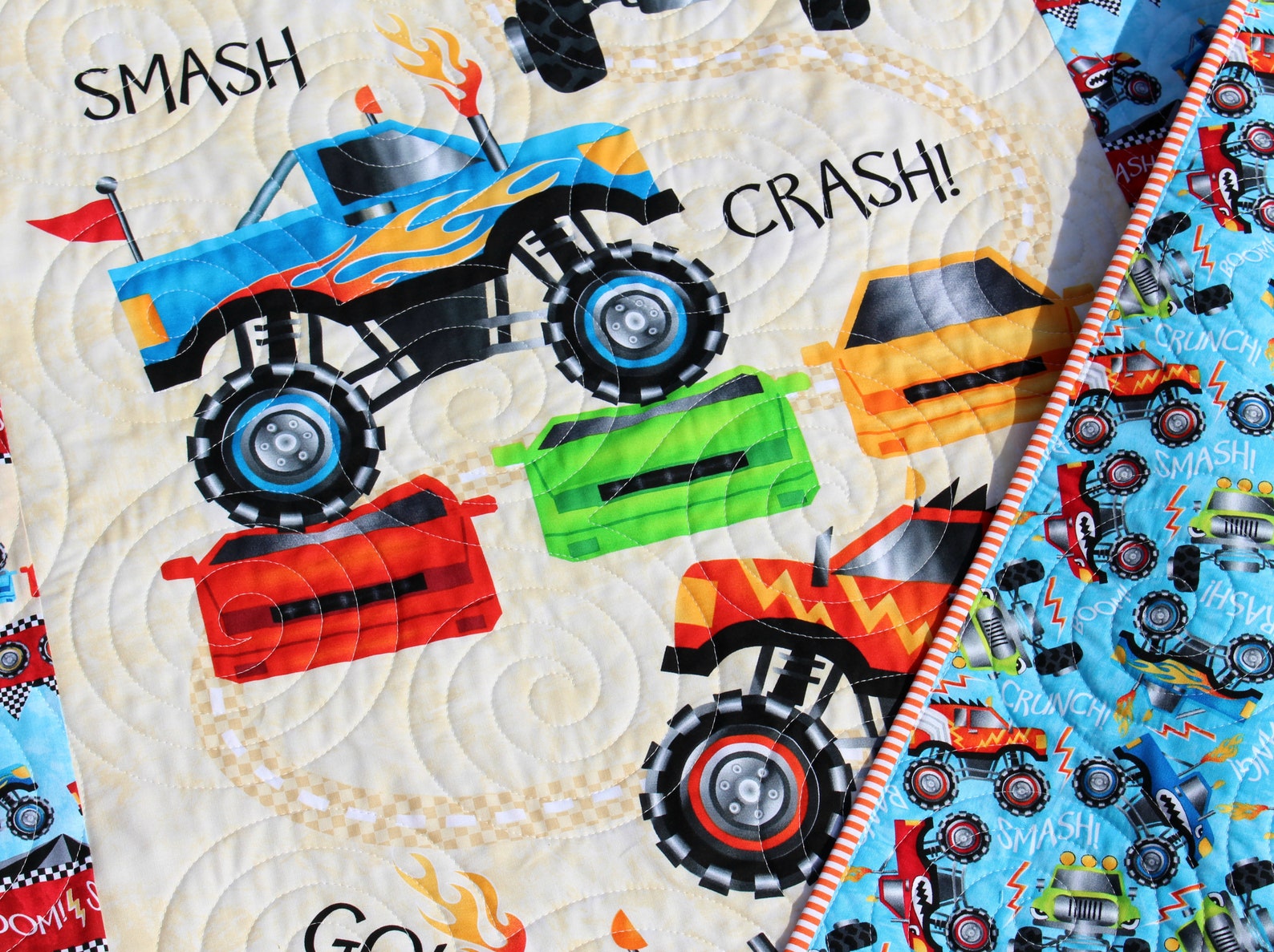 Monster Truck Quilt Boy Baby Blanket Nursery Bedding Etsy