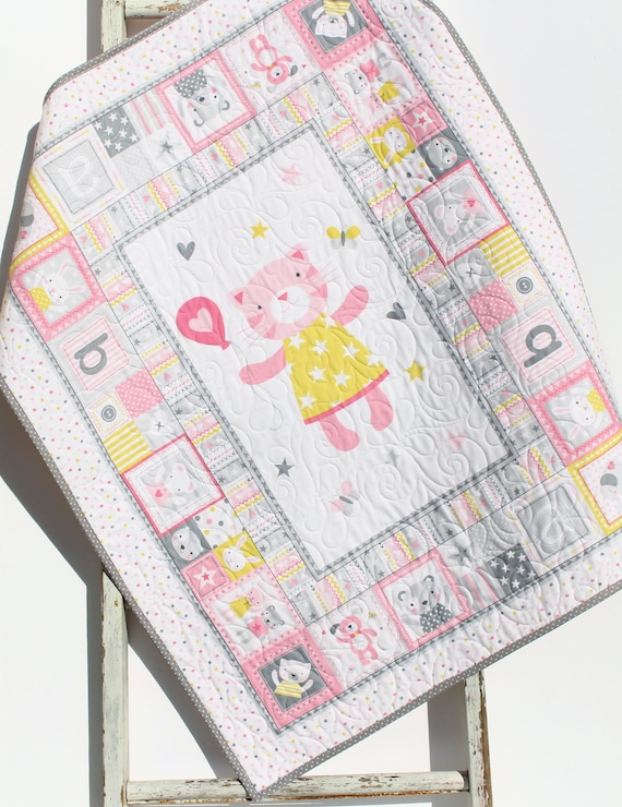 Newborn Baby Quilt Girl Bedding Handmade Monogrammed Gift Etsy