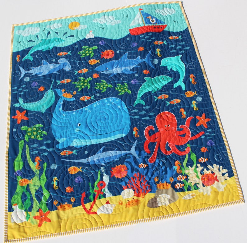 Ocean Baby Quilt Nautical Crib Blanket Nursery Decor Gender Etsy