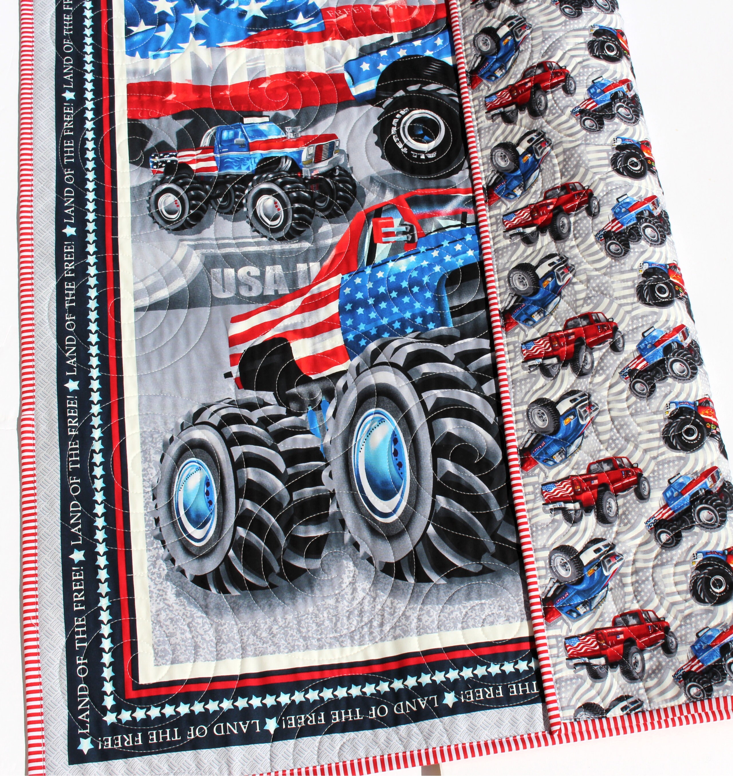 American Monster Truck Quilt Boy Baby Blanket Nursery Bedding Etsy 日本