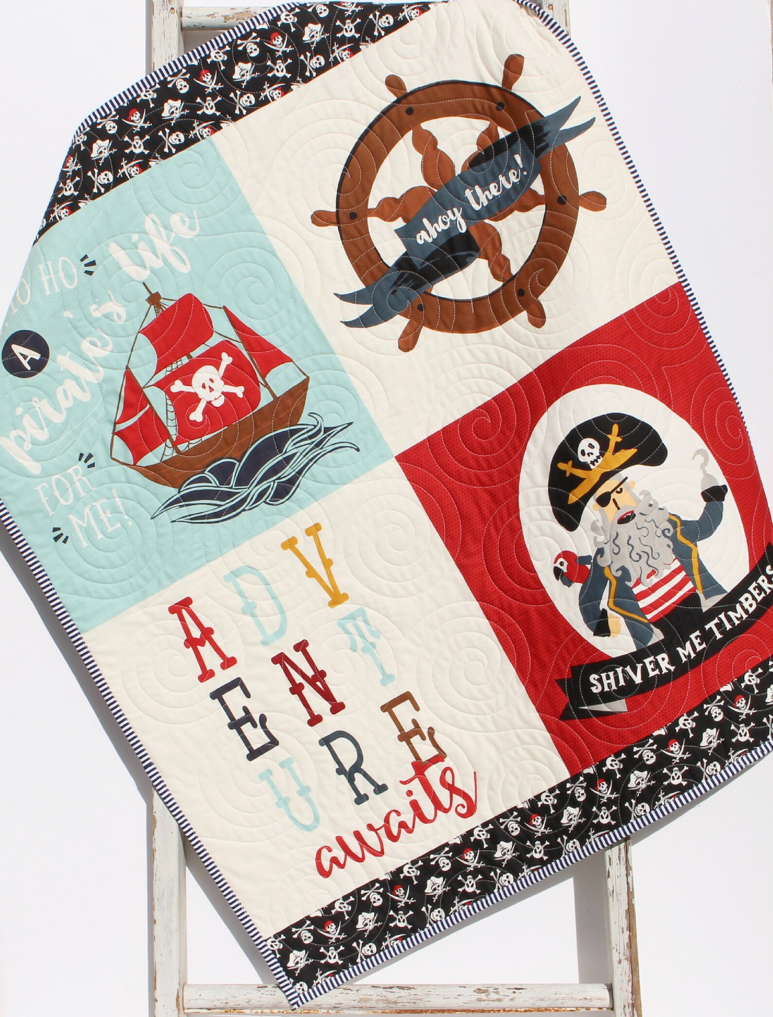 Pirate Quilt Boy Baby Blanket Nautical Ahoy Mate Ships Ocean Etsy