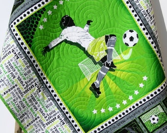 LAST ONE Soccer Baby Quilt, Sports Blanket, Green, Nursery Bedding, Crib Quilt, Soccer Ball, Handmade Gift for Baby Gender Neutral Boy Girl