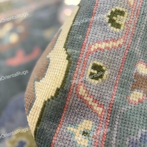 Hand-Knotted Oushak Wool Rug: Muted Vintage Turkish Carpet
