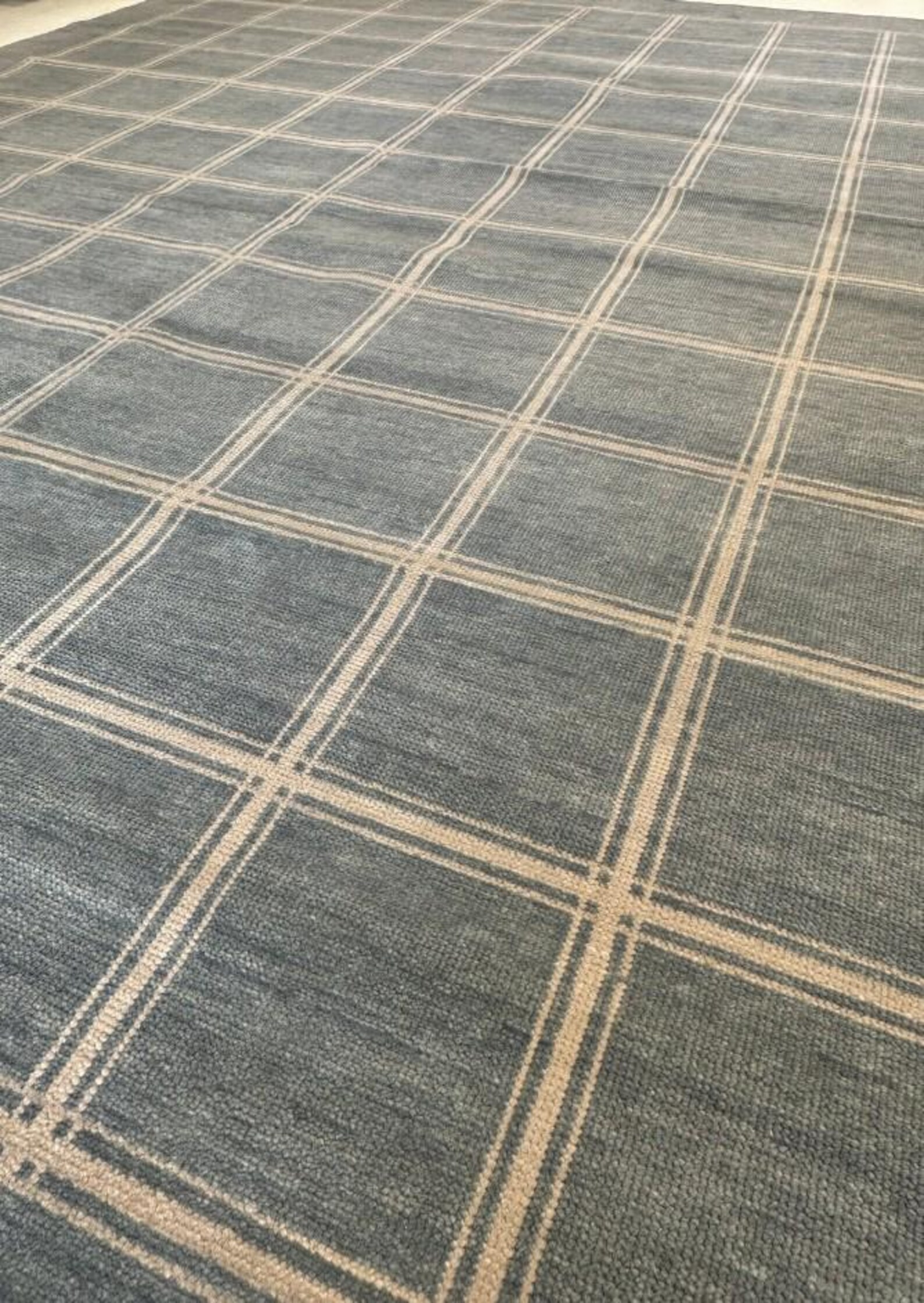 Blue Checked Rug Handmade Checkered Area Rug – Modern Blue Plaid Wool Rug for Living ...