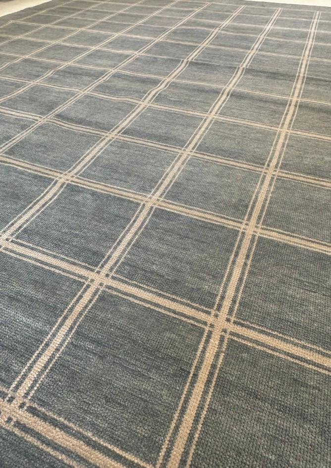 Large Check Blue Rug Handmade Checkered Area Rug – Modern Blue Plaid Wool Rug for Living ...