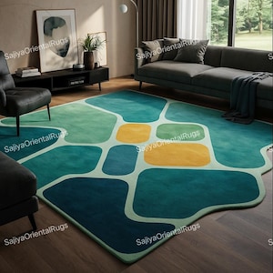 Abstract Color Block Wool Rug: Hand-Tufted Geometric Area Carpet