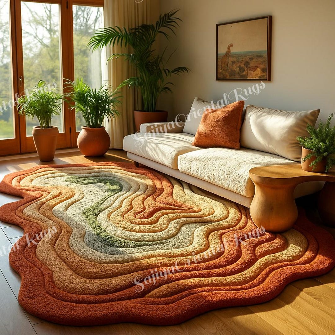 Wave Irregular Rug Handmade Woolen Rug for Living Area Bedroom Home Decorative Multi Unique Rug for Home and Kids Room Rug
