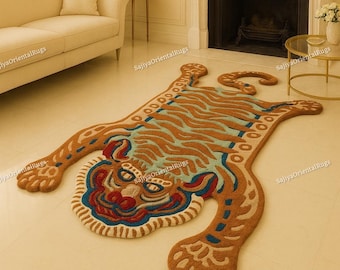 Hand Tufted Tiger Rug, Bold Animal Print Carpet, Statement Living Room Floor Decor, Modern Home & Bedroom Rug, Unique Animal Design