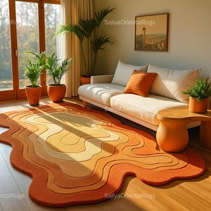 Wave Irregular Rug Handmade Woolen Rug for Living Area Bedroom Home Decorative Multi Unique Rug for Home and Kids Room,