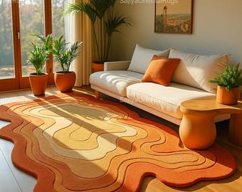 Wave Irregular Rug Handmade Woolen Rug for Living Area Bedroom Home Decorative Multi Unique Rug for Home and Kids Room Rug