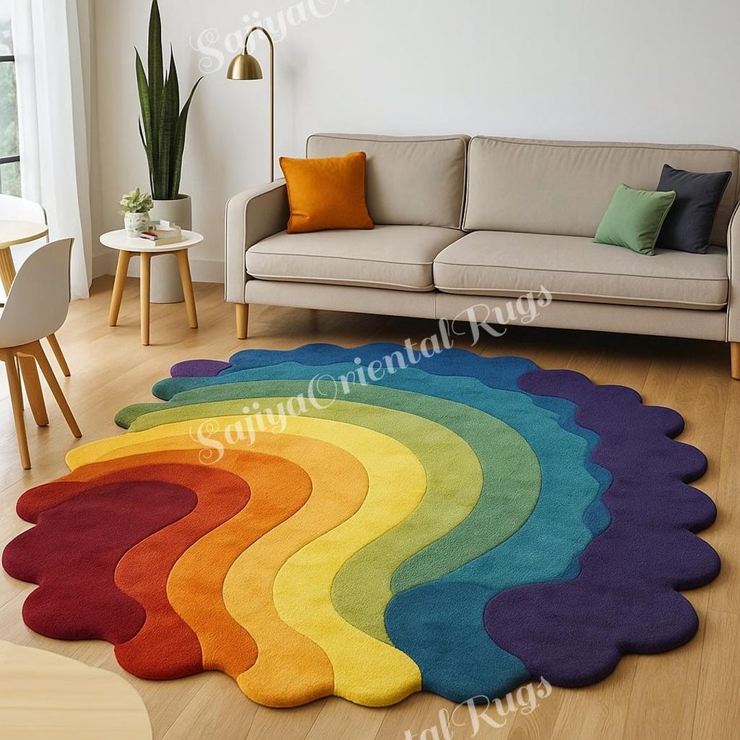 Colorful Rugs Only Rainbow Colorful Handmade Wool Rug | Unique Multicolor Area Rug for ...