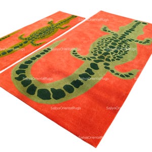 Hand-Tufted Wool Alligator Rug: Green Animal Kids Nursery Carpet