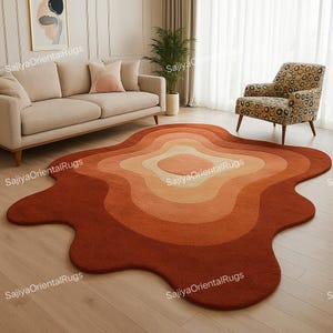 Handmade Wool Blob Rug: Retro Orange Wave, Irregular Shape