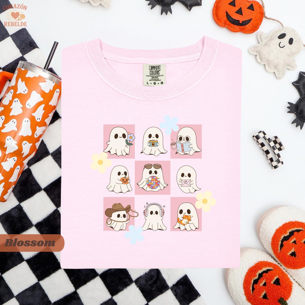 Cute Cartoon Ghosts T-Shirt, Women Halloween Shirt, Kawaii Halloween,Spooky Season, Halloween, Halloween Shirt, Ghost Shirt, Cute Halloween Onlytee