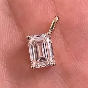 Emerald Cut Solitaire Pendant | 14K Gold Moissanite Necklace | Minimalist Diamond Pendant | Dainty Gold Charm | Elegant Bridal Jewelry Gift