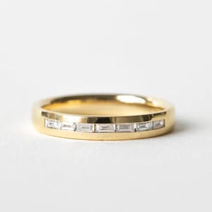 4 MM Horizontal Baguette Band For Men, 14K Gold Wedding Band Channel Set Moissanite Band, Gift for Him  Anniversary gifts Band for Men