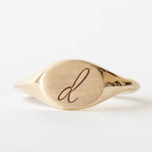 14k & 18k Solid Gold Engraved Signet Ring / Oval Signet Ring / Matte Gold Pinky Ring / Yellow, Rose, White Gold Signet Ring for Men, Women