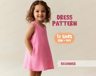 Kids Dress Sewing Pattern For Girls Linen Dress Pattern For Toddlers (12M-14Y)