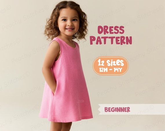 Kids Dress Sewing Pattern For Girls Linen Dress Pattern For Toddlers (12M-14Y)
