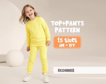 Kid's Sweatpants Sewing Pattern Sweatshirt Pattern For Girls, Tracksuit Pattern For Kids, Girl's Pajama Pattern (PDF Download, 6m-15yrs)
